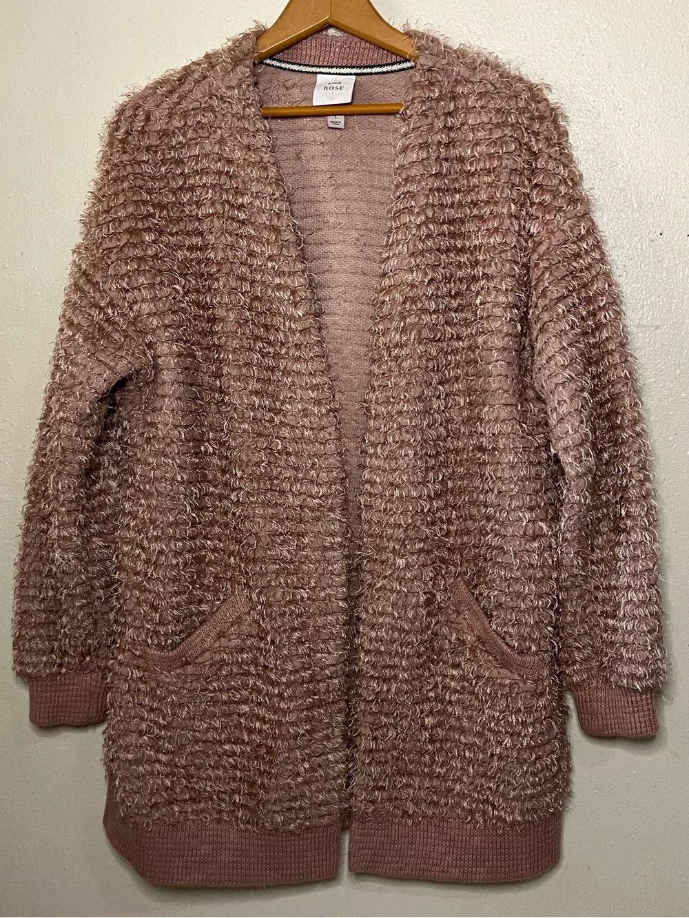Knox Rose Textured Open Front Cardigan Taupe Blush Pink Size L